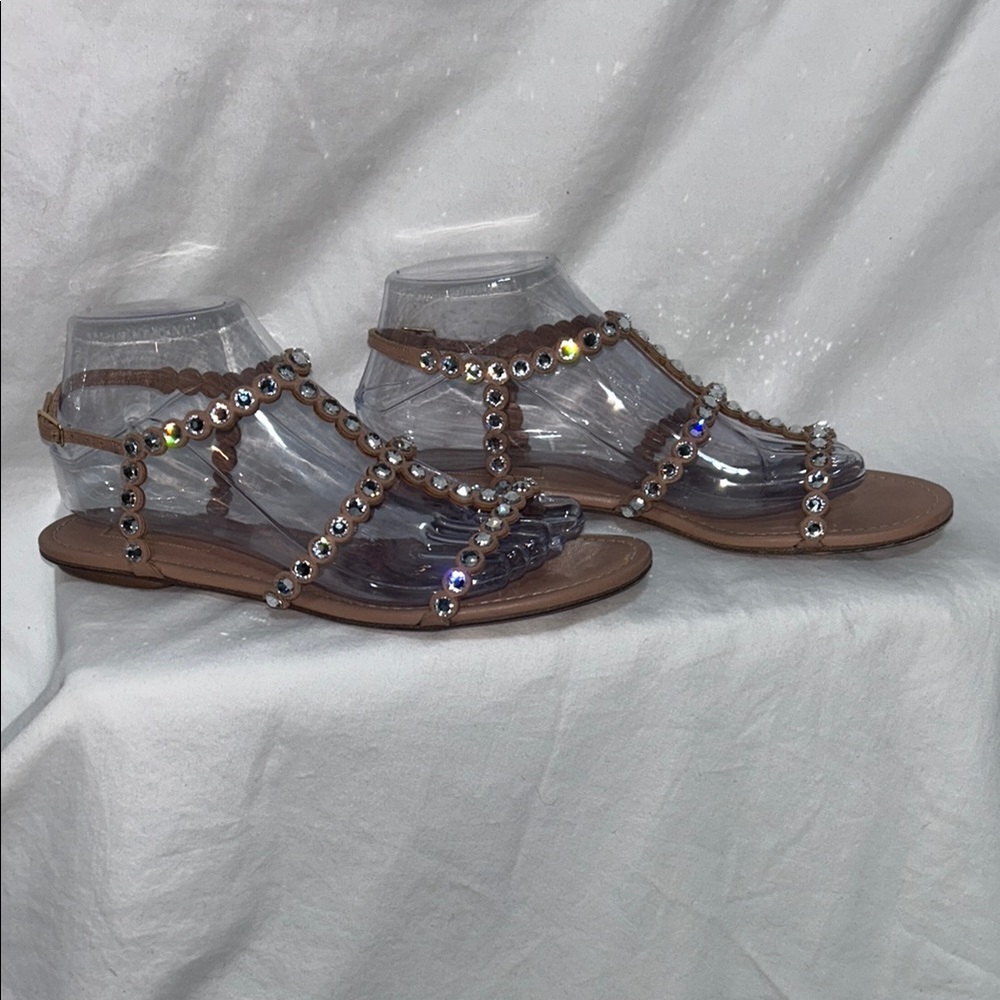 Aquazzura Crystal Embellished Tan Sandals